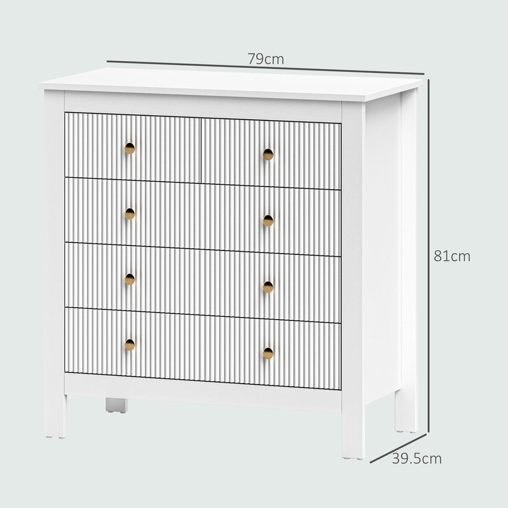 HOMCOM Elegant Chest of Five Drawers - White