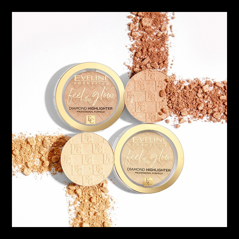 Eveline Feel the Glow Wegański Aksamitny Rozświetlacz do Twarzy w Kamieniu 02 Beach Glow 5g