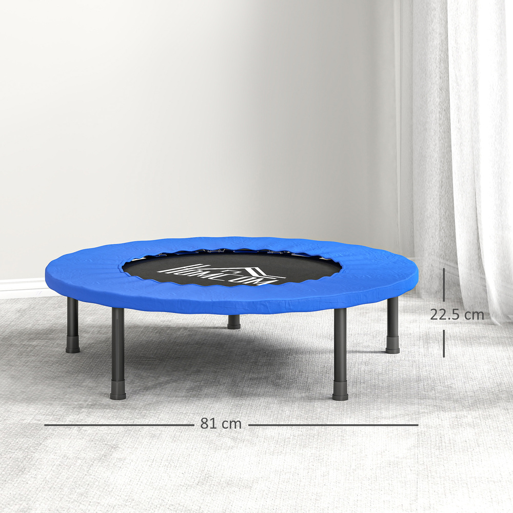 HOMCOM 32" Mini Fitness Trampoline Home Gym Yoga Exercise Rebounder Indoor Outdoor Jumper with Safety Pad, Support Up to 100 KG, Blue and Black