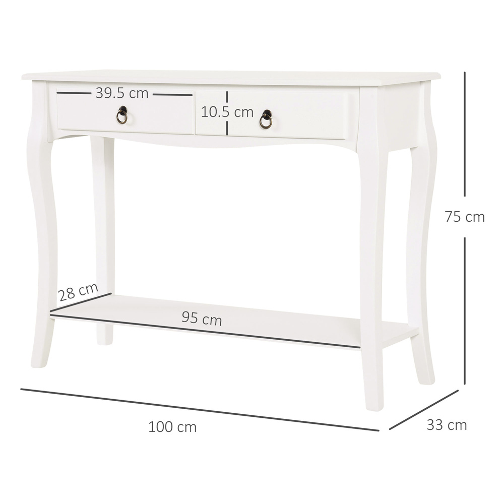 HOMCOM Console Table Modern Sofa Side Desk with Storage Shelves Drawers for Living Room Entryway Bedroom Ivory White