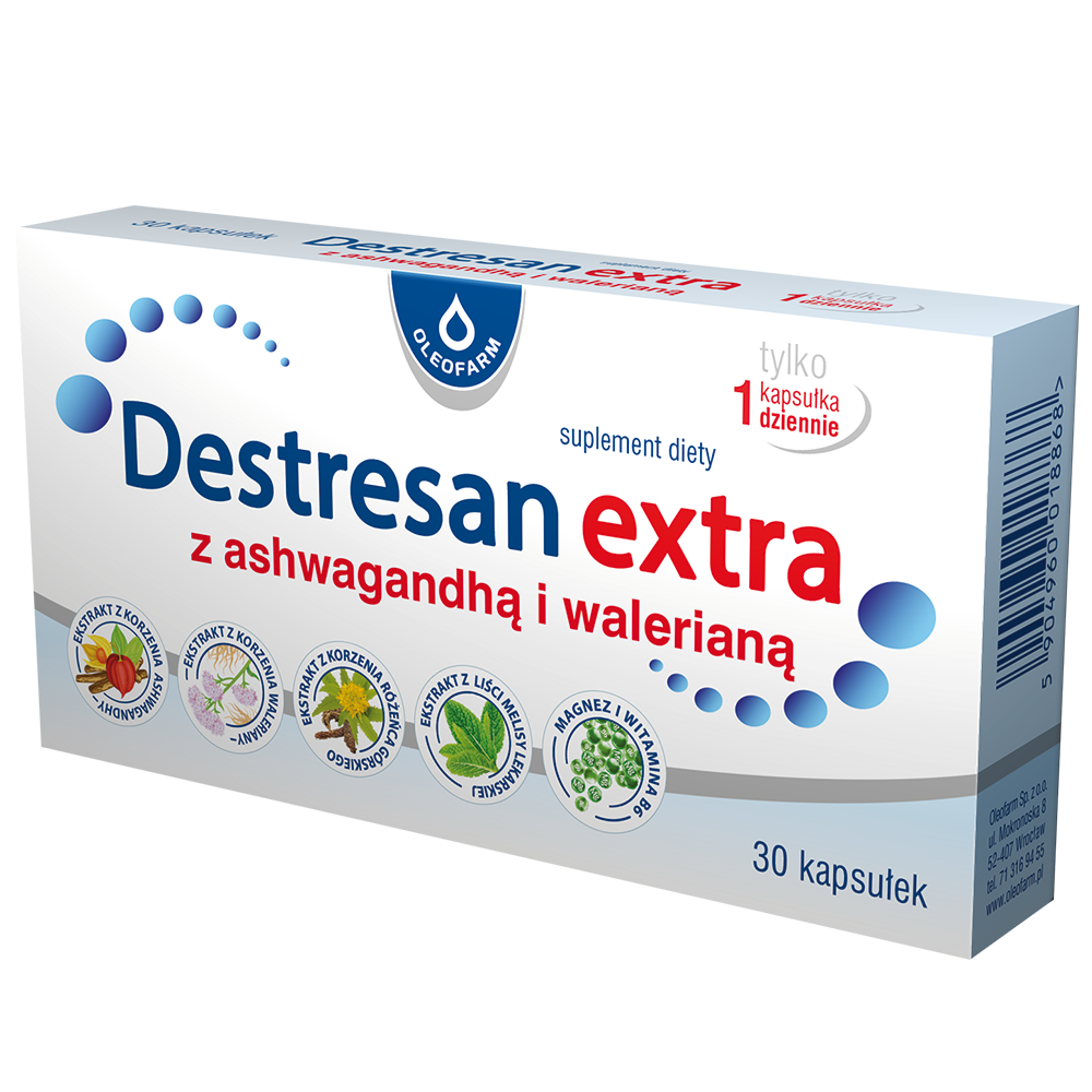 Oleofarm Destresan Extra z Ashwagandhą i Walerianą na Stres i Pamięć 30 Kapsułek