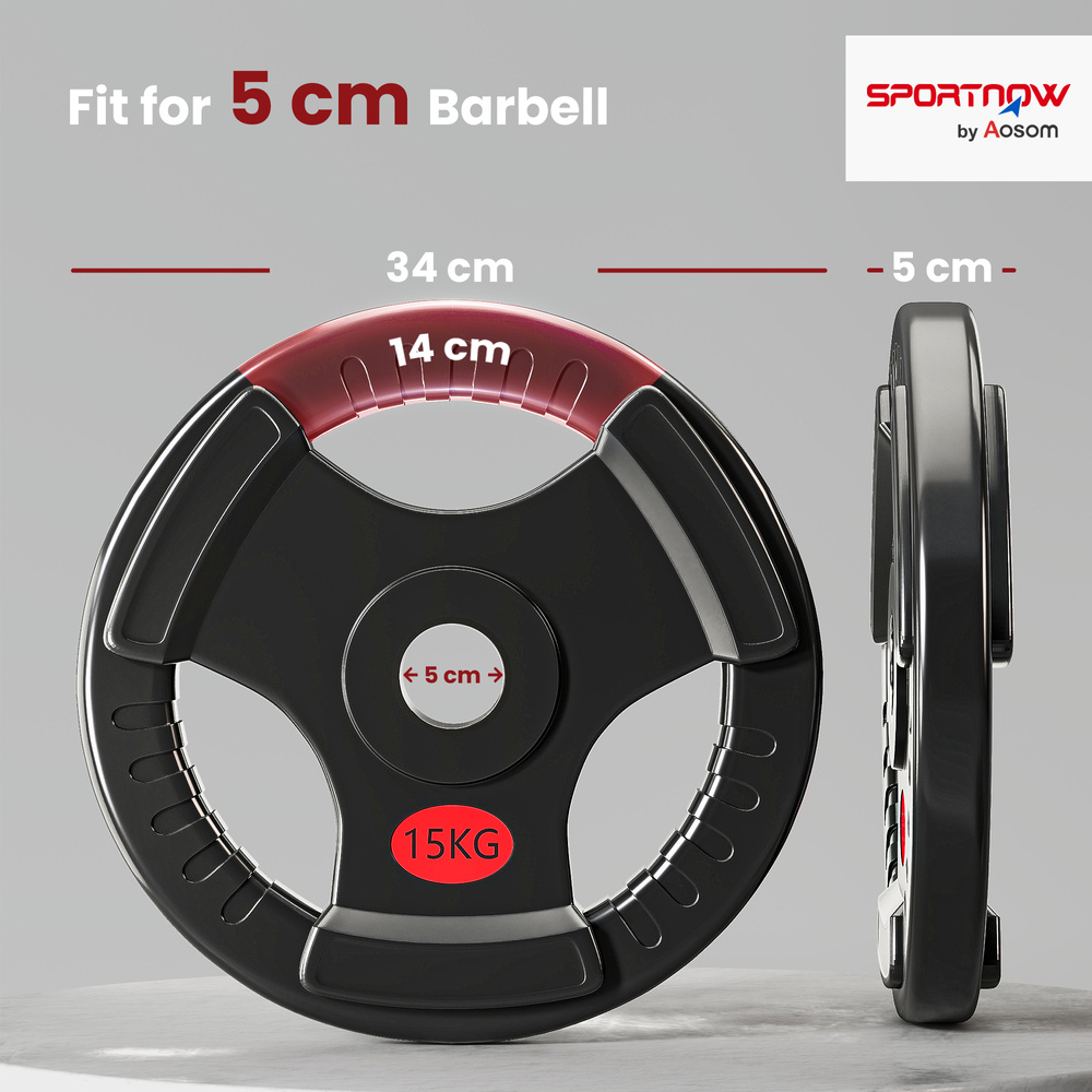 SPORTNOW Olympic Weight Plates, 2"/5cm Weight Disc Pair with Tri-Grips, 2 x 15kg Dumbbell Plates for Weightlifting and Strength Training Home Gym Fitness Workout, Black