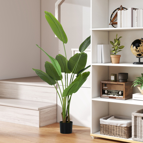 HOMCOM 160cm Tall Artificial Bird of Paradise Plant, Faux Banana Leaf Tree with PEVA Leaves and Flocking, Decorative Palm Tree in Pot for Home Office Decor, Green