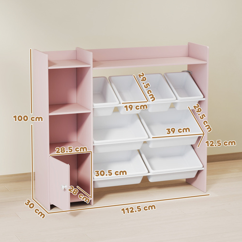 AIYAPLAY Toy Storage Unit with 8 Removable Bins, Storage Shelves, Cabinet, Pink