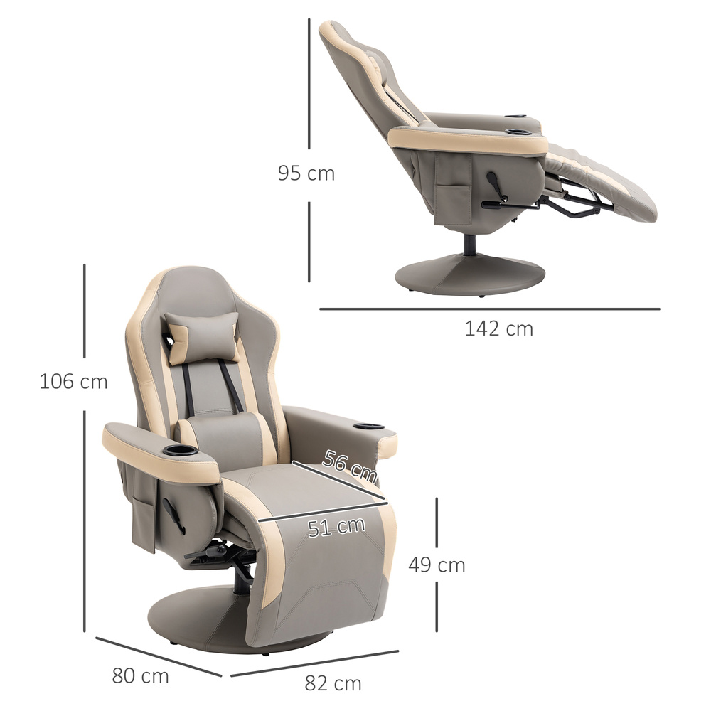 HOMCOM Manual Recliner Armchair PU Leather Lounge Chair w/ Adjustable Leg Rest, 135° Reclining Function, Grey