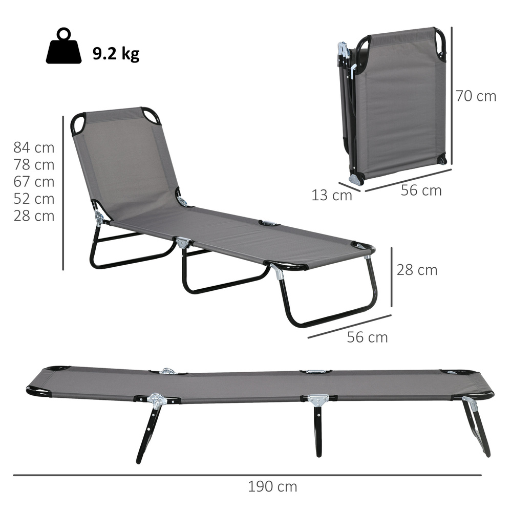 Outsunny Garden Sun Lounger, with Five-Position Back - Grey