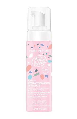 HairBoom Rice Rehab Ultralekki Ryżowy Szampon w Piance do Włosów Suchych i Zniszczonych 200ml