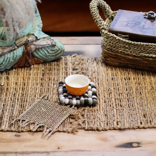 Felt Ball Square Coasters - Multi Grey colour (set of 4)