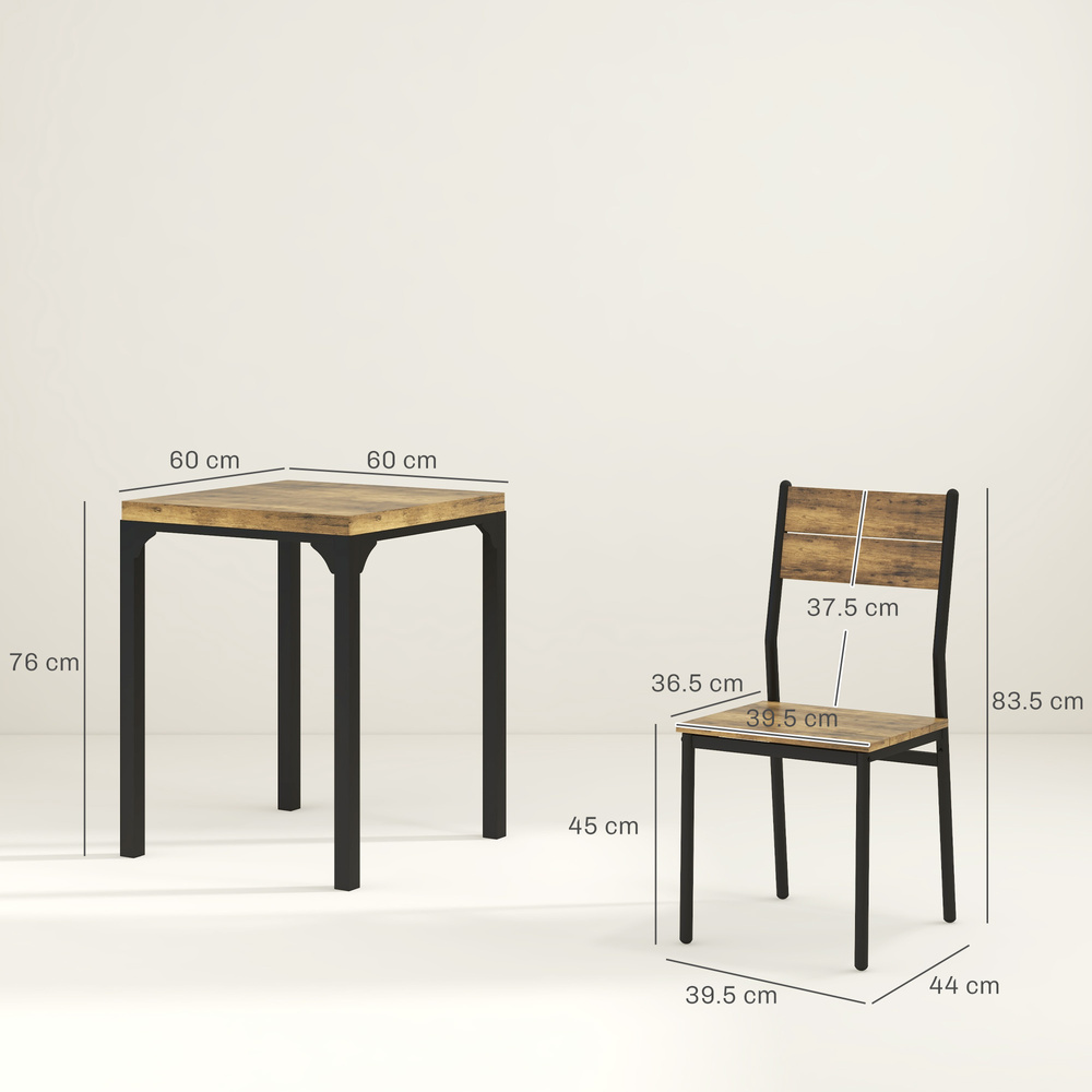 HOMCOM Three-Piece Minimal and Compact Dining Set, Rustic Brown