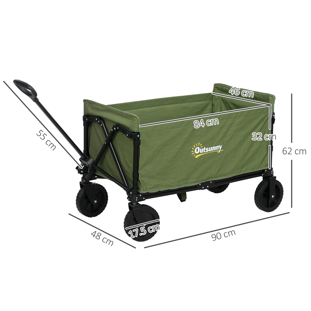 Outsunny 120L Festival Trolley on Wheels, Folding & Compact Camping Trolley Cart with Adjustable Handle for Garden, Beach, Fishing, Green