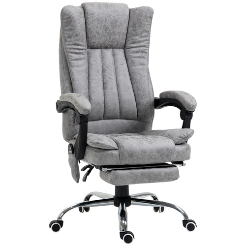 Vinsetto Office Chair with Massage and Heat, Microfibre Reclining Computer Desk Chair with Footrest and Adjustable Height, Swivel Wheels for Home Office, Grey