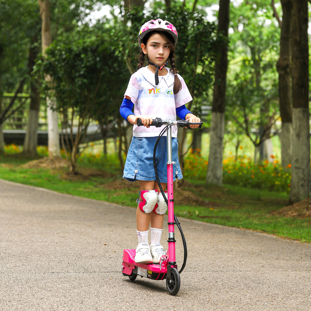 HOMCOM Foldable Electric Kids Scooter, Ride-on for Ages 7-14 Years, Pink