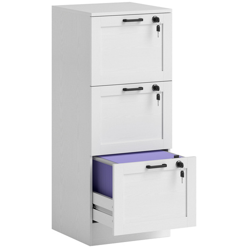 HOMCOM 3-Drawer Filing Cabinet with Lock - White