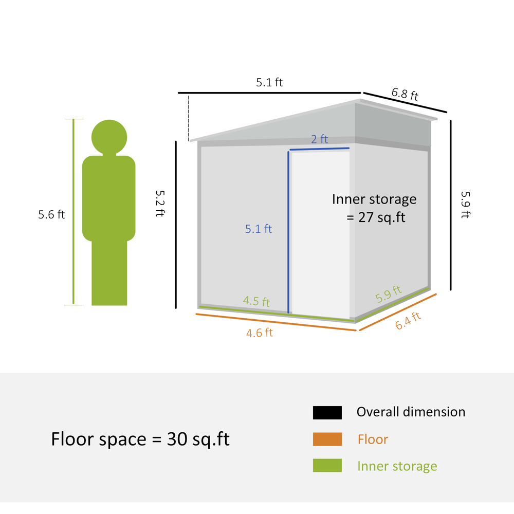 Outsunny 7 x 5ft Galvanised Metal Shed, with Sliding Door, two hooks and adjustable shelves - White