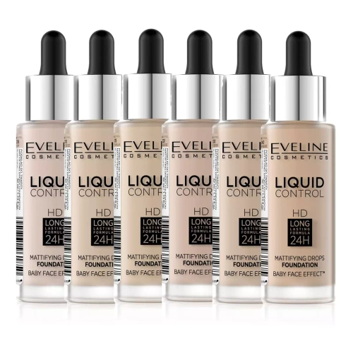 Eveline Liquid Control HD Lekki Podkład do Twarzy z Dropperem Doskonały Efekt Matowienia Nr 02 Soft Porcelain 32ml