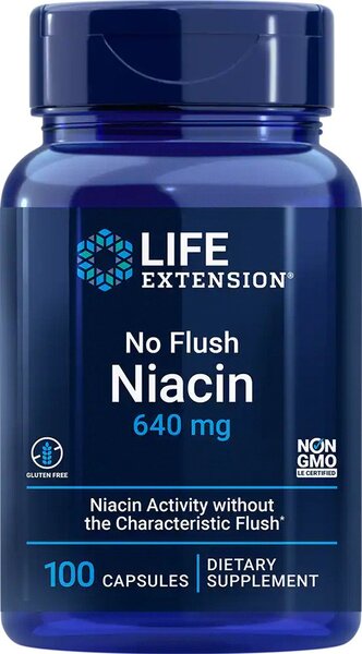 Life Extension No Flush Niacin Vitamin B3 for Metabolism Support 100 Capsules
