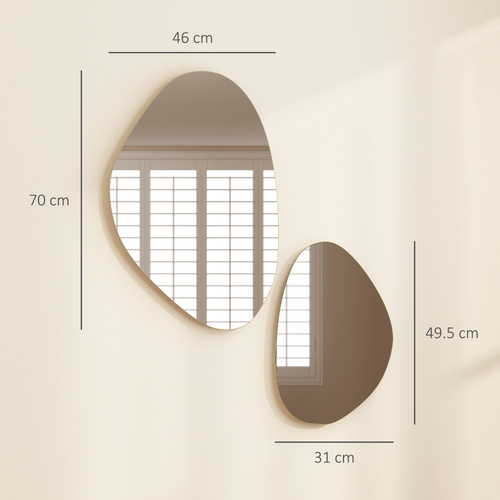 HOMCOM Set of 2 Pebble-Shaped Wall Mirror - Gold Tone
