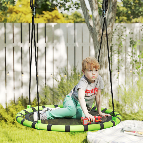 AIYAPLAY 100cm Diameter Kid Nest Swing Seat with Height Adjustable Ropes for Outdoor, Indoor, Black/Green