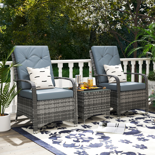 Outsunny 2-Seater Rattan Table Chair Bistro Garden Furniture Set Wicker Table Outdoor Patio