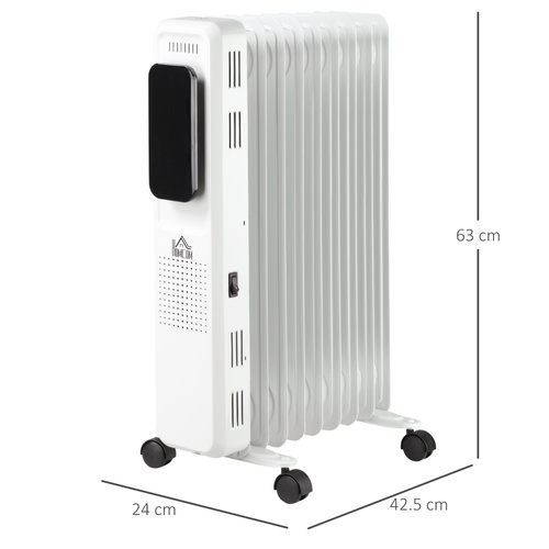 HOMCOM 2000W Oil Filled Radiator, 9 Fin Portable Electric Heater with LED Display, 24H Timer, 3 Heat Settings, Adjustable Thermostat, Safety Cut off, Remote Control, White