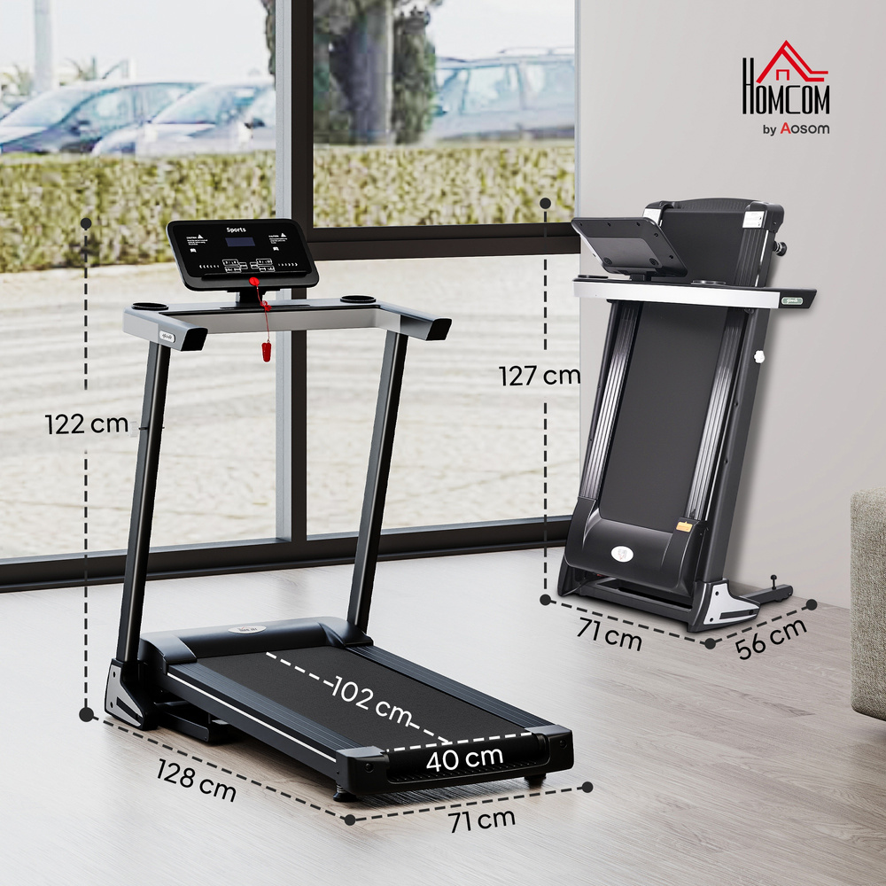 HOMCOM Motorised Folding Treadmill with 500W & LED Screen for Home, Black