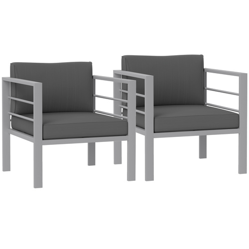 Outsunny Garden Sofa Set of 2, All-Weather Garden Sofa Set with Removable Cushions, Metal Frame Outdoor Furniture for Balcony, Charcoal Grey