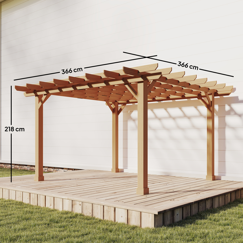 Outsunny Graden Pergola Kit, Wooden Pergola Gazebo Grape Trellis with Stable Structure, 3.6 x 3.6m, Dark Brown