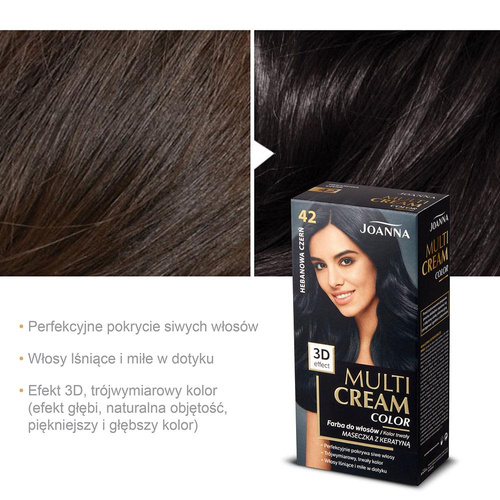 Joanna Multi Cream Trwały Intensywny Kolor Włosów Farba Pielęgnująca 42 Hebanowa Czerń 60x40x20g