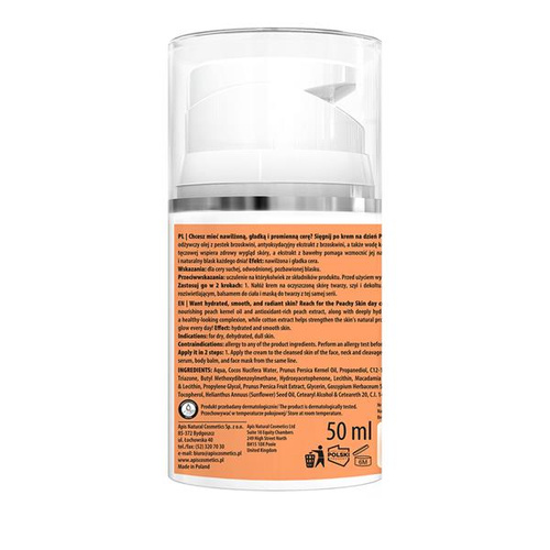 Apis Peachy Skin Moisturising SPF 20 Face Day Cream Peach Extract for Dry Dehydrated Skin 50ml