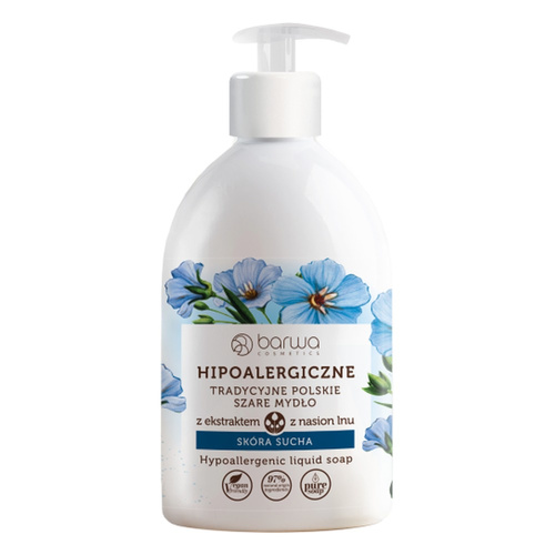Barwa Hypoallergenic Traditional Polish Gray Liquid Soap with Flax Extract for Dry Skin 500ml