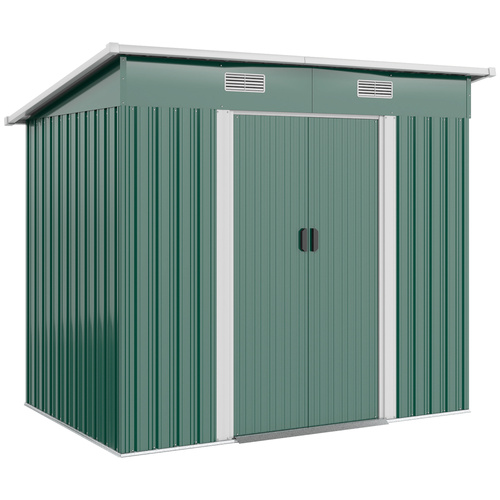 Outsunny 7 x 4ft Outdoor Storage Shed with Foundation Kit, Lean to Metal Garden Shed for Log, Rubbish Bin, Tool, Lawnmower, Bike, Patio and Lawn Use, Green