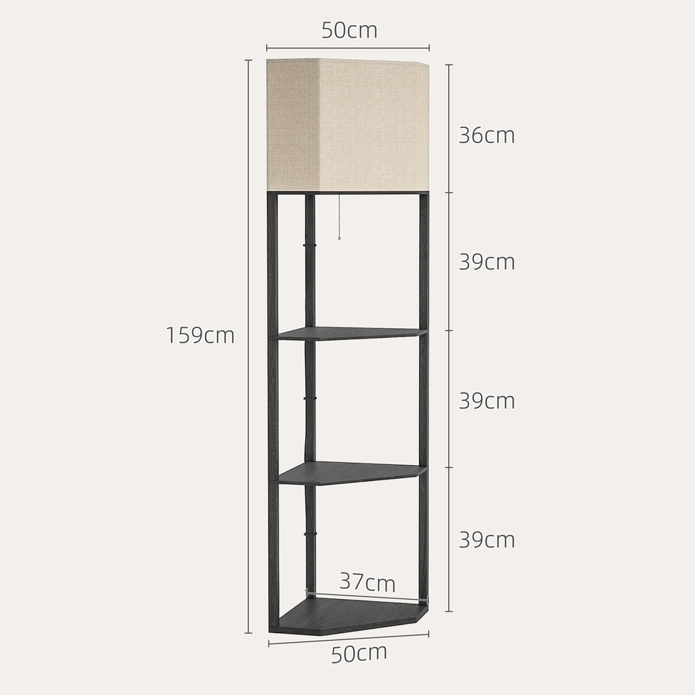 HOMCOM Tall Triangle Corner Shelf Floor Lamp Modern with Chain Switch for Living Room Bedroom, Black