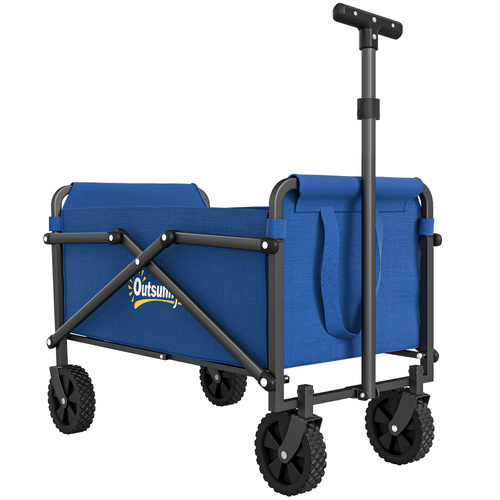 Outsunny 41L Festival Trolley on Wheels, Compact Garden Folding Trolley Cart, 60kg Heavy Duty Collapsible Foldable Wagon with Adjustable Handle and Carrying Bag for Beach, Camping, Festival, Blue