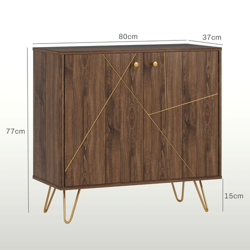 HOMCOM Sideboard Storage Cabinet with Golden Lines, Modern Luxury Living Room Cabinet with Adjustable Shelf, Steel Harpin Legs, Brown