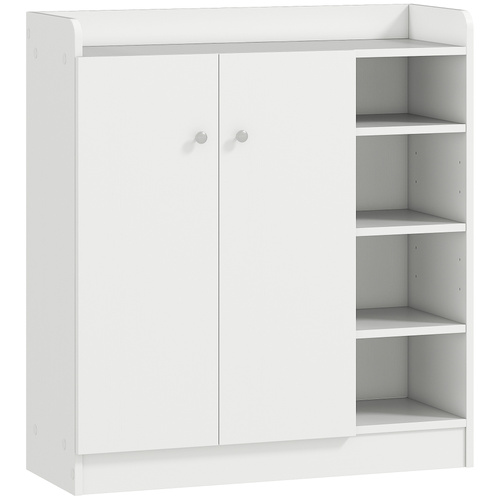 HOMCOM Shoe Storage Cabinet  Two Doors w/ Adjustable 4 Shelves Cupboard Footwear Rack Stand Organiser Hallway White