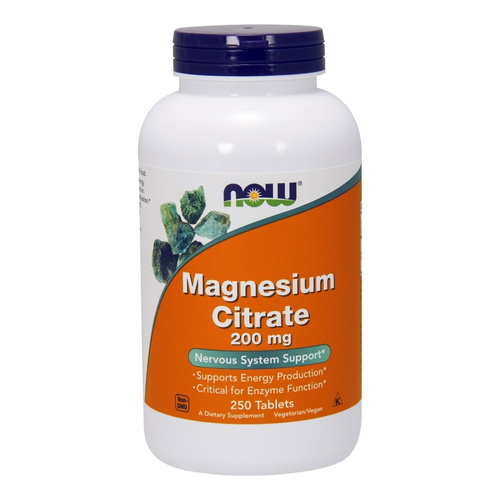 NOW Foods Magnesium Citrate 200mg Magnez na Skurcze Serce i Mocne Kości 250 Tabletek