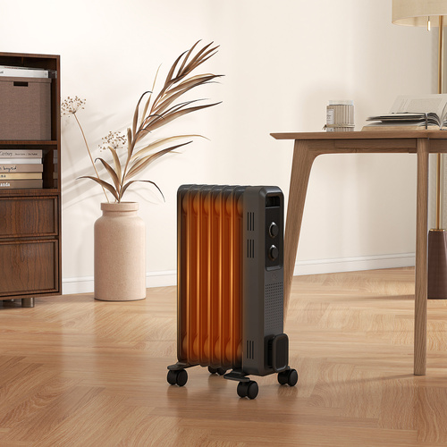 HOMCOM 1500W Oil Filled Radiator, Portable Electric Heater with 3 Heat Settings, Safety Cut-Off and Wheels, Grey