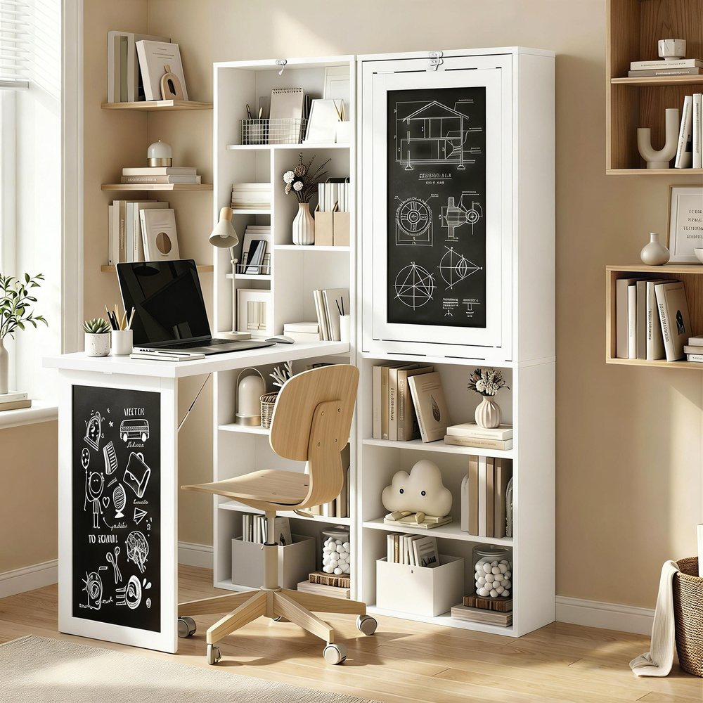 HOMCOM 3-in-1 Fold-Out Work Desk - White