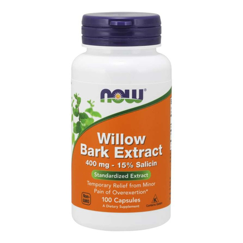 Now Foods Willow Bark Extract 400mg Biała Wierzba Extract Łagodzi Niewielkie Dolegliwości Bólowe 100 Kapsułek