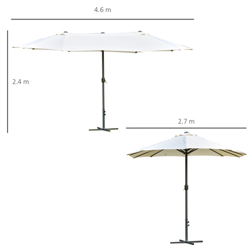 Outsunny 4.6M Sun Umbrella Canopy Double-sided Crank Sun Shade w/ Cross Base Off White