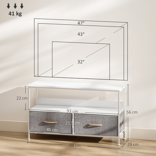 HOMCOM TV Stand Cabinet with 2 Foldable Drawers - White