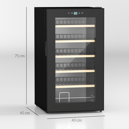 HOMCOM 24 Bottle Wine Fridge, 65 Litre Capacity, 43cm Freestanding Wine Cooler Fridge with Glass Door, LED Light, Digital Touch Screen, Temperature Control, Black