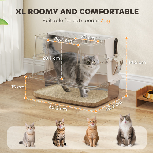 PawHut XL Stainless Steel Litter Box w/ 100° Flip Top, Scoop, Side Top Dual Entry, Odor Free, Easy Cleaning, Anti Leakage
