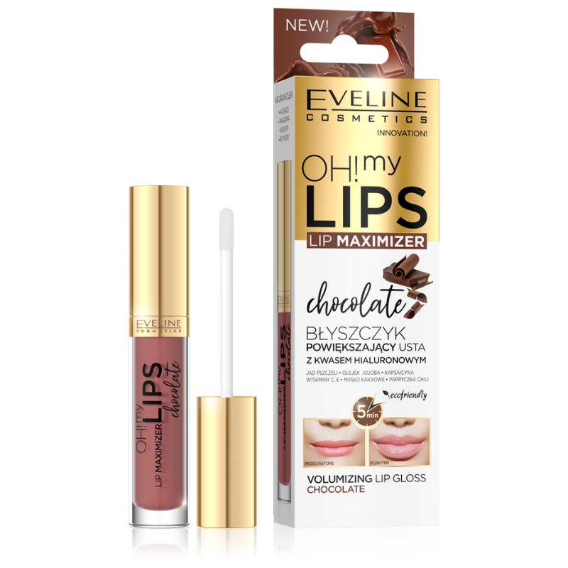 Eveline Oh My Lips Lip Maximizer Błyszczyk Powiększający Usta z Kwasem Hialuronowym o Smaku Czekoladowym 4.5ml