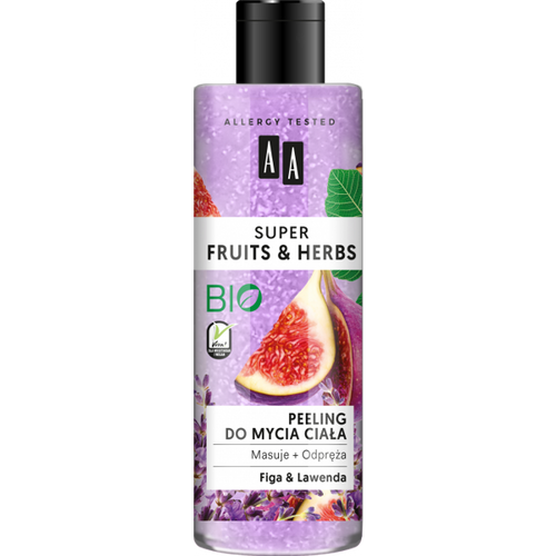 AA Super Fruits & Herbs Masujący i Odprężający Peeling do Mycia Ciała Figa Lawenda 200ml