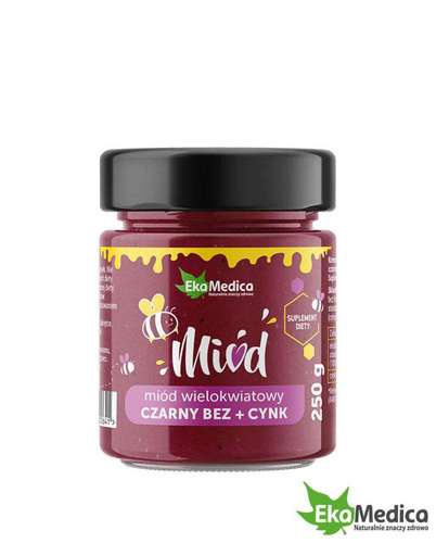EkaMedica Miód Wielokwiatowy z Czarnym Bzem i Cynkiem na Funkcje Obronne Organizmu 250ml