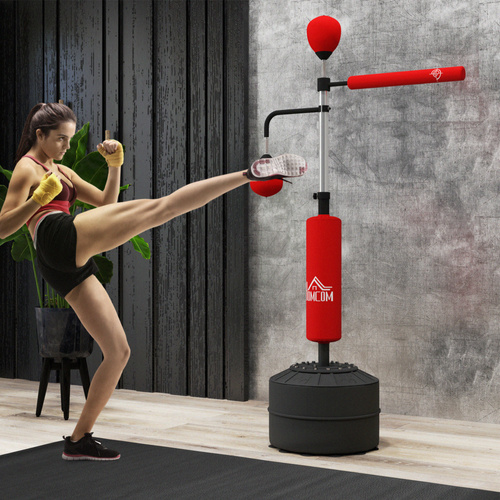 HOMCOM 4-in-1 Boxing Punching Bag, Freestanding with 2 Speed Bals, 360° Reflex Bar, 160-230cm Adjustable Height, Red