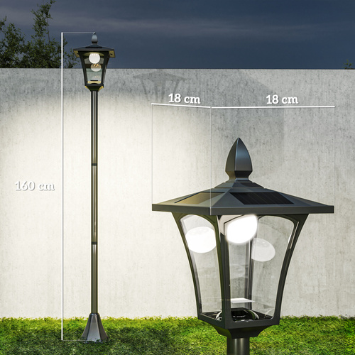 Outsunny Outdoor Garden Solar Post Lamp Sensor Dimmable LED Lantern Bollard Pathway 1.6M Tall – Black