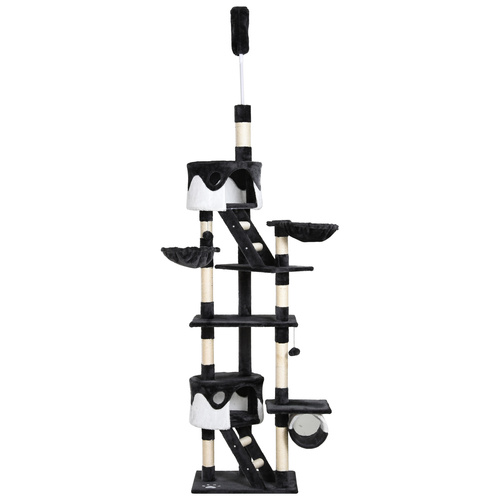 PawHut Floor-to-Ceiling Cat Tree for Indoor Cats, 240-260cm Adjustable Cat Tree - White