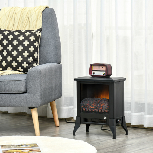 HOMCOM Electric Fireplace Stove, Free Standing Fireplace Heater with Realistic Flame Effect, Dual Power Settings (1800-2000W), Adjustable Temperature and Overheat Protection, Black